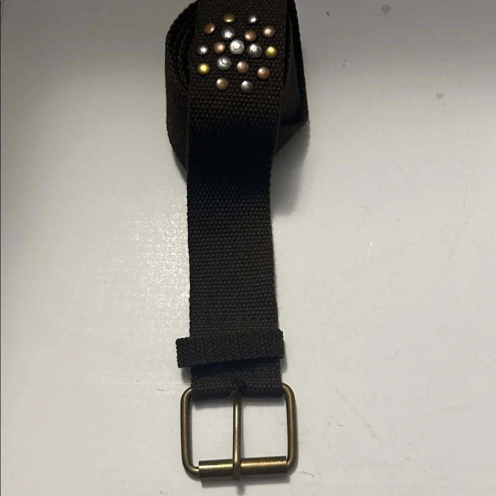 Women’s Canvas Brown Belt with Brass Buckle  Size 41” Width 1 1/2”  #1836